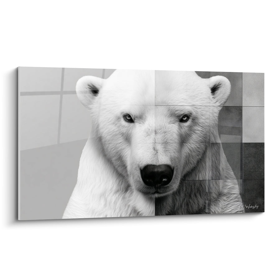 Tableau Ours polaire blanc et gris à mosaïque - Regard glacial - Edition Ours polaire