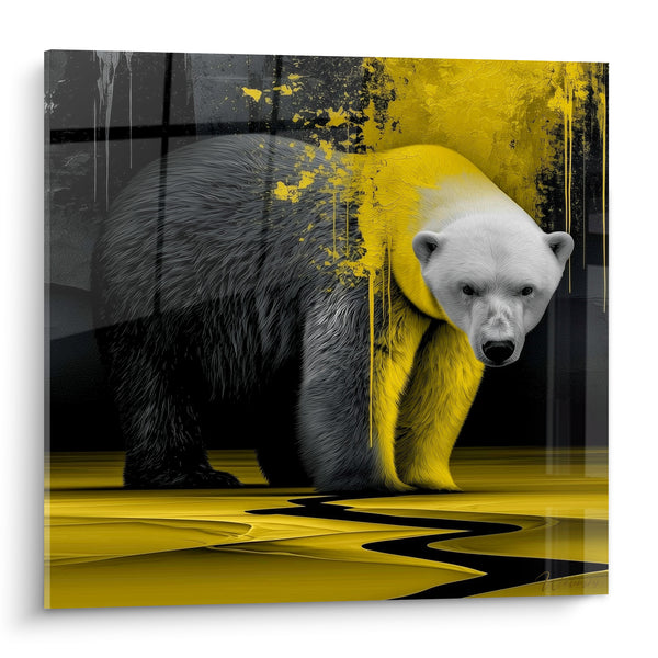 Tableau Ours polaire aux dégradés noir et jaune - Émergence lumineuse - Edition Ours polaire