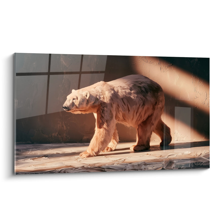 Tableau Ours polaire aux teintes ocre et anthracite - Lumière captive - Edition Ours polaire