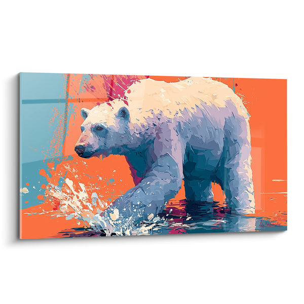 Tableau Ours polaire aux teintes orange et bleu - Instant de chasse - Edition Ours polaire