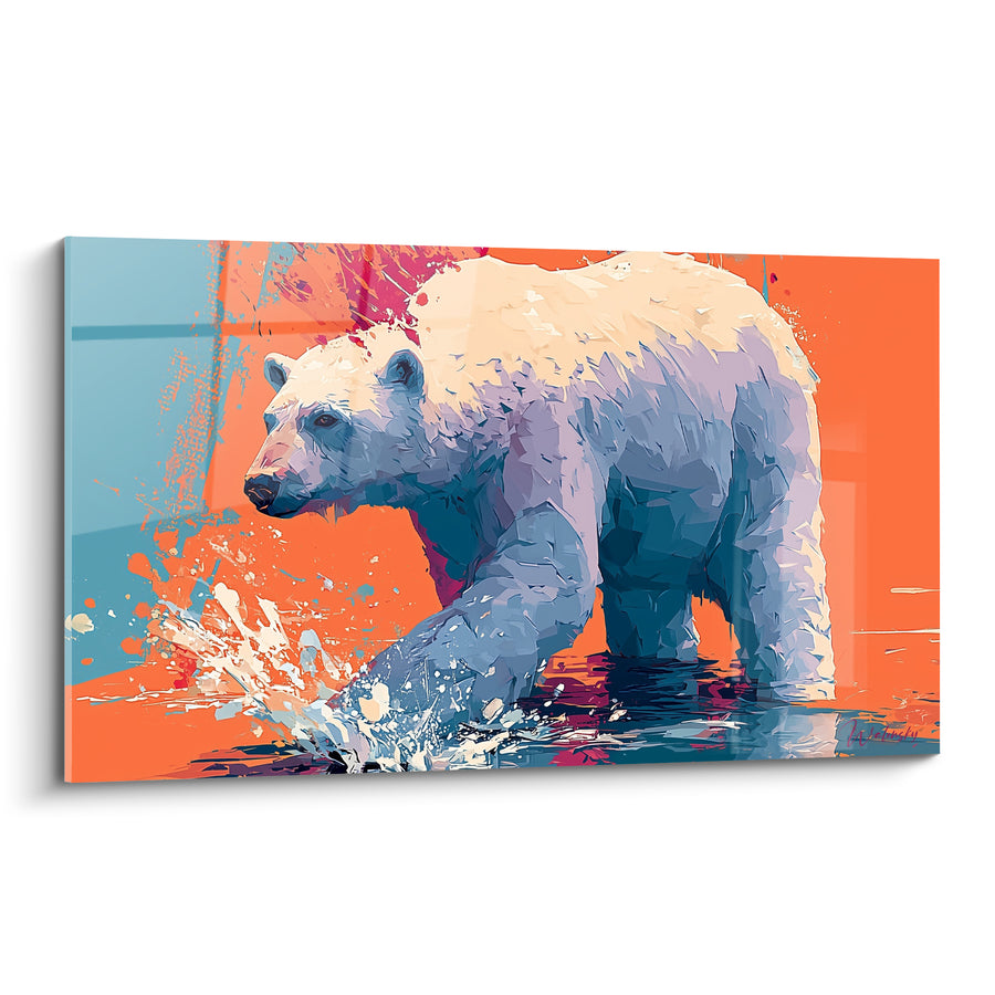 Tableau Ours polaire aux teintes orange et bleu - Instant de chasse - Edition Ours polaire