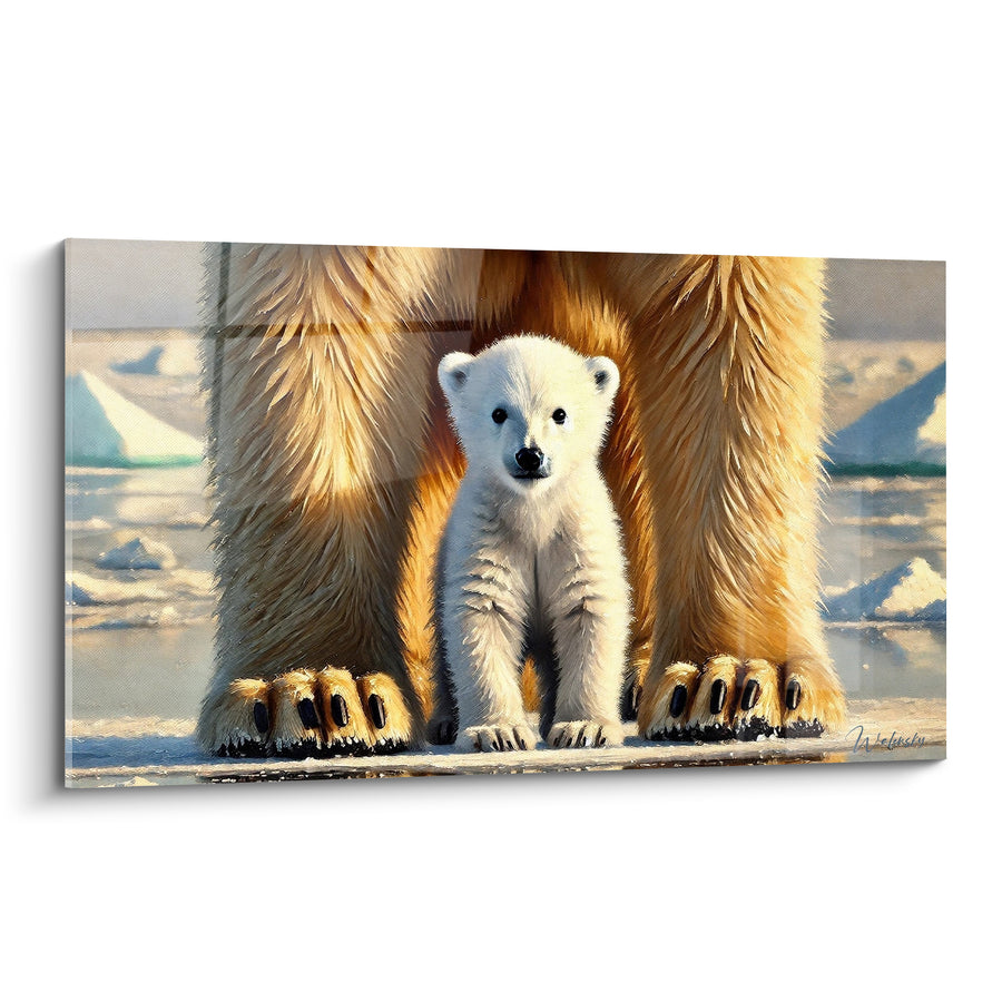 Tableau Ourson blanc entre pattes dorées - Abri maternel - Edition Ours polaire