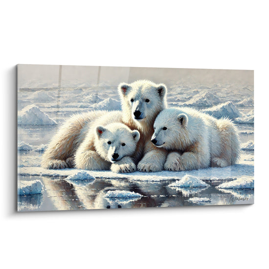Tableau Oursons blancs et bleu glacé serrés - Cocon glacé - Edition Ours polaire