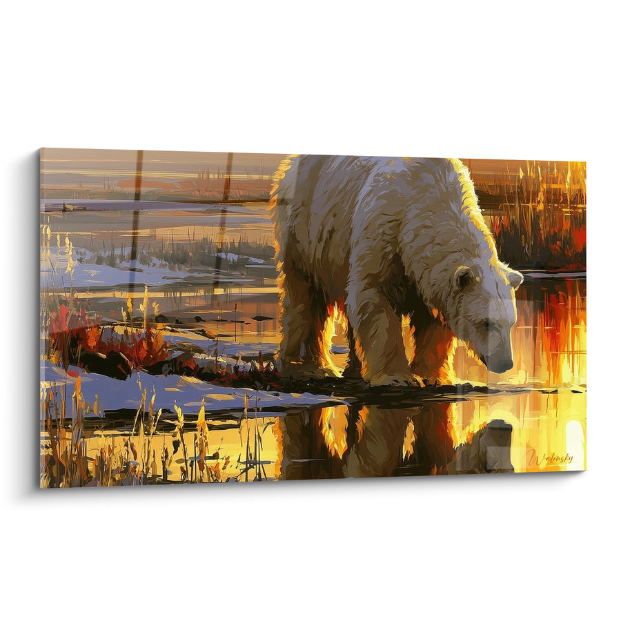 Tableau Ours polaire aux reflets ambrés et dorés - Instant de calme sauvage - Edition Ours polaire