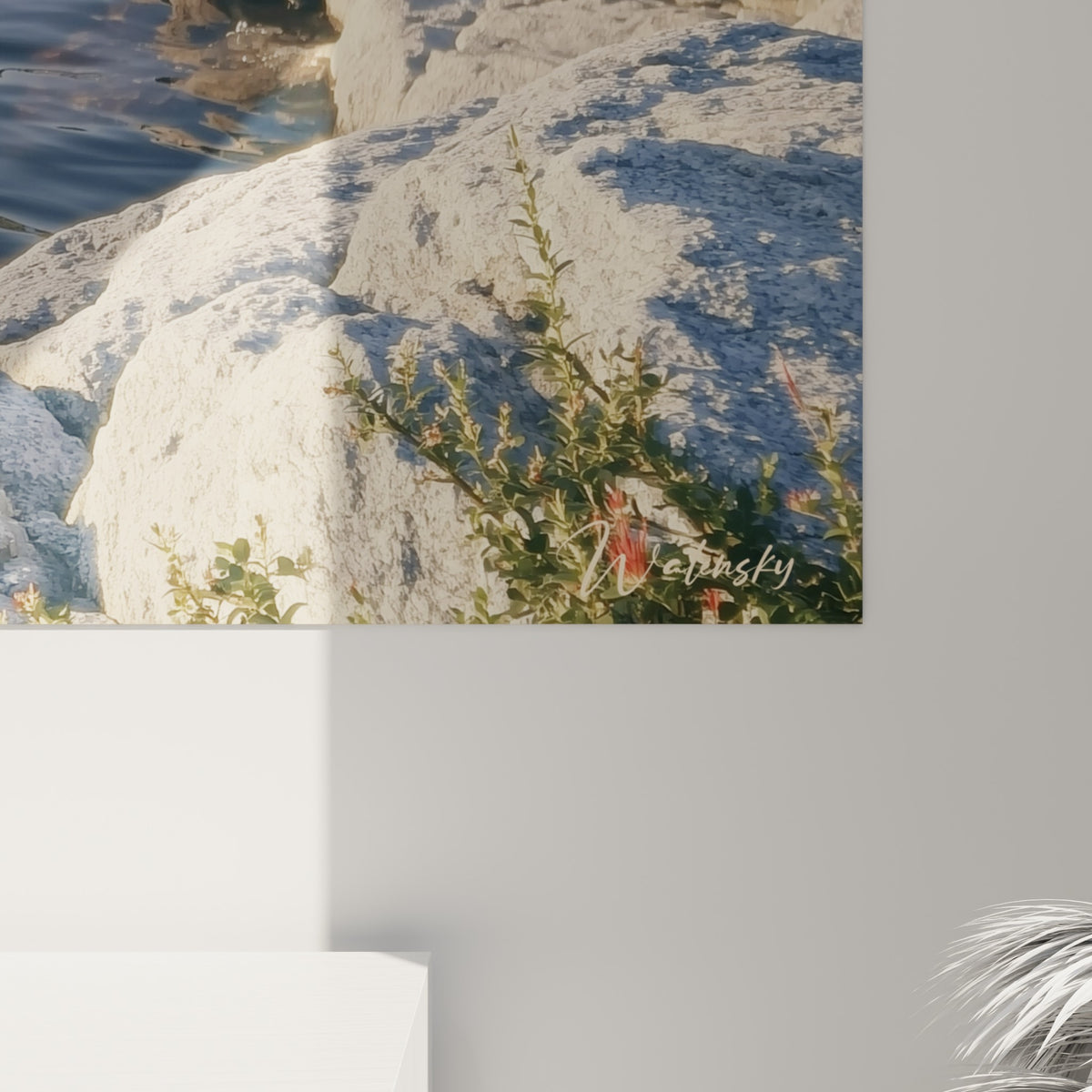 Détails du pelage humide et des reflets bleutés de l'eau sur cette œuvre de l'ours polaire accrochée