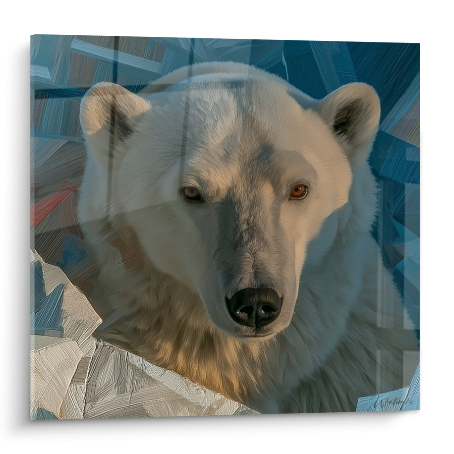 Tableau Ours polaire ivoire aux fragments bleu marine - Veille glaciaire - Edition Ours polaire