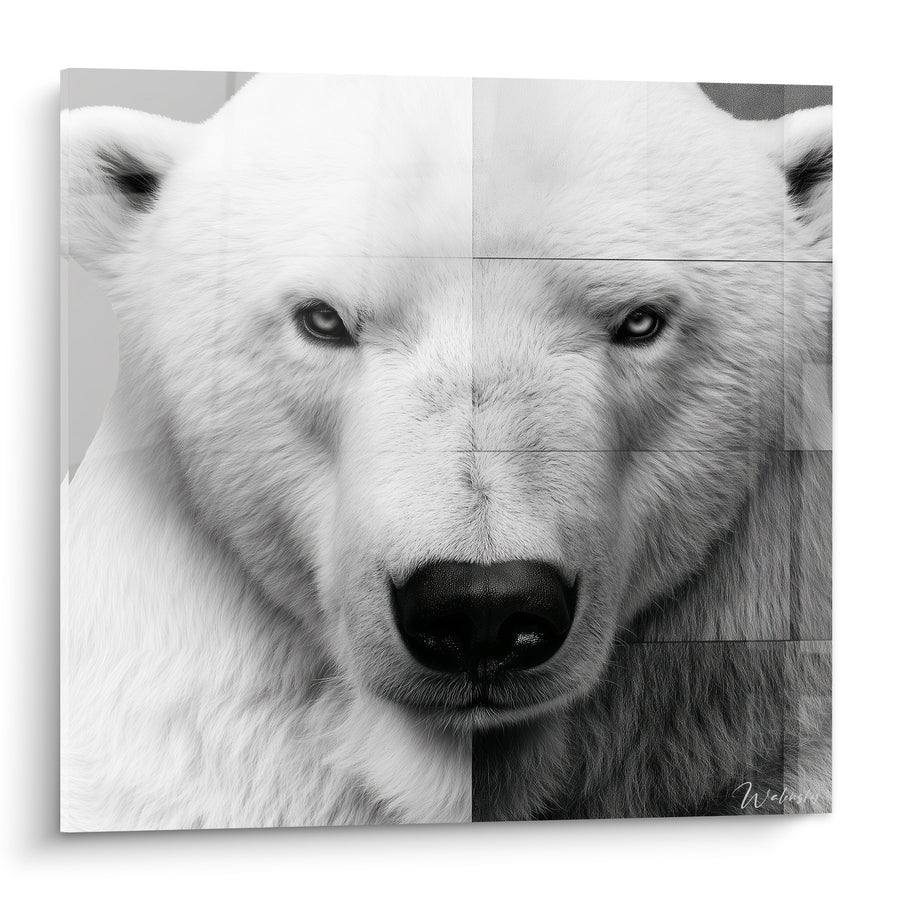 Tableau Ours polaire au regard blanc et gris - Face à face glacial - Edition Ours polaire