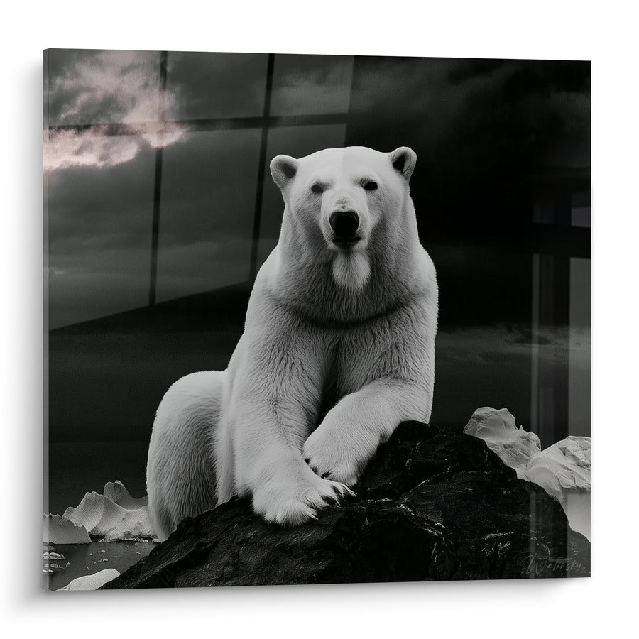 Tableau Ours blanc sur rocher anthracite - Gardien des glaces - Edition Ours polaire