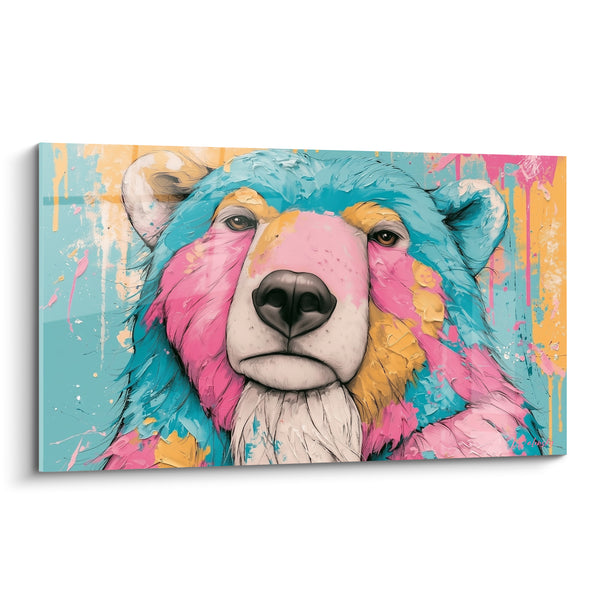 Tableau Ours polaire rose et bleu à coulures - Éveil coloré - Edition Ours polaire