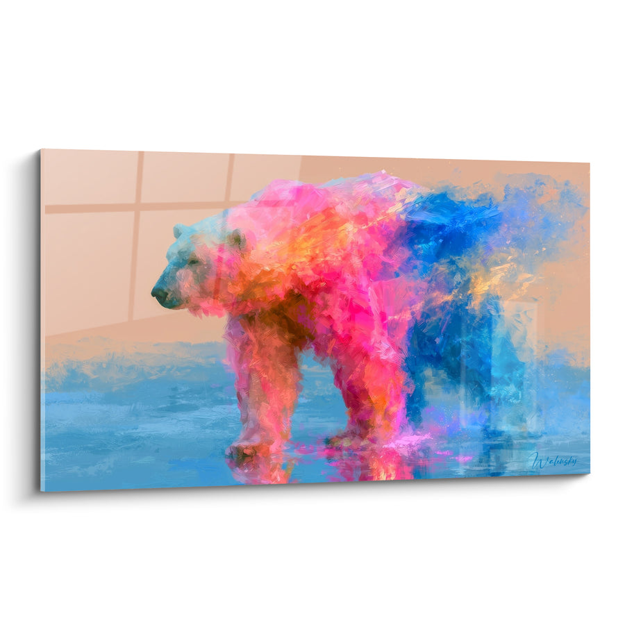 Tableau Ours polaire aux flammes roses et bleues - Marche incandescente - Edition Ours polaire