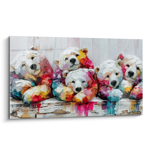 Tableau Ours polaires blancs aux touches roses et bleues - Câlin de famille - Edition Ours polaire