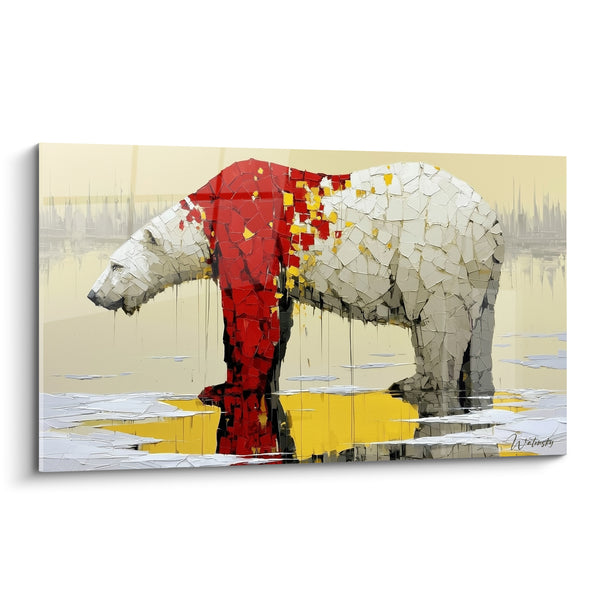 Tableau Ours polaire aux textures rouge et blanche - Blessure silencieuse - Edition Ours polaire