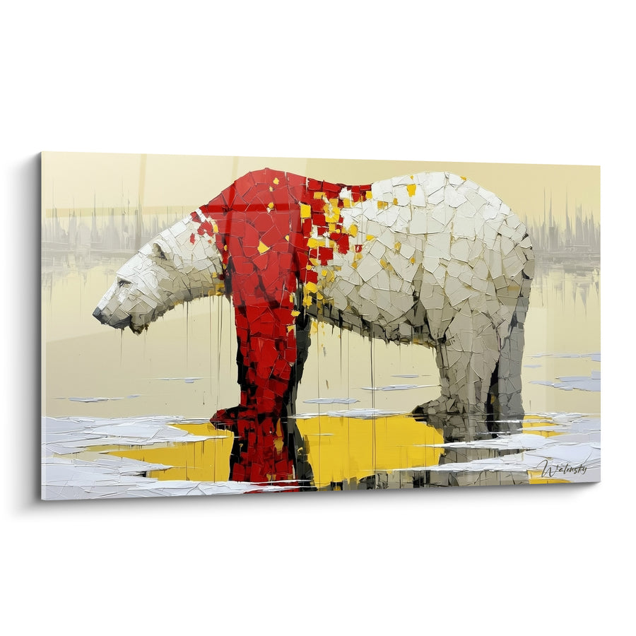 Tableau Ours polaire aux textures rouge et blanche - Blessure silencieuse - Edition Ours polaire