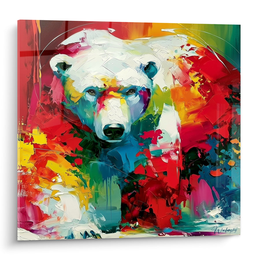 Tableau Ours polaire blanc aux touches rouges vives - Regard incandescent - Edition Ours polaire