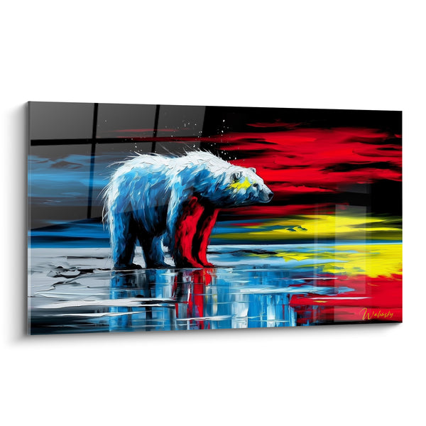 Tableau Ours polaire aux flammes rouge et jaune - Alerte climatique - Edition Ours polaire