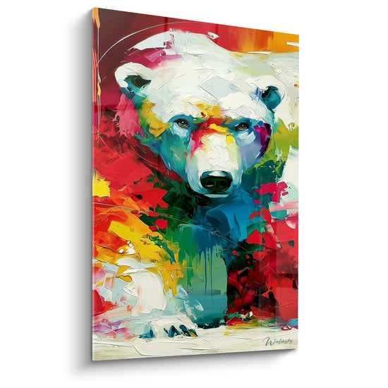 Tableau Ours polaire aux touches rouges et jaunes vibrantes - Explosion chromatique animale - Edition Ours polaire