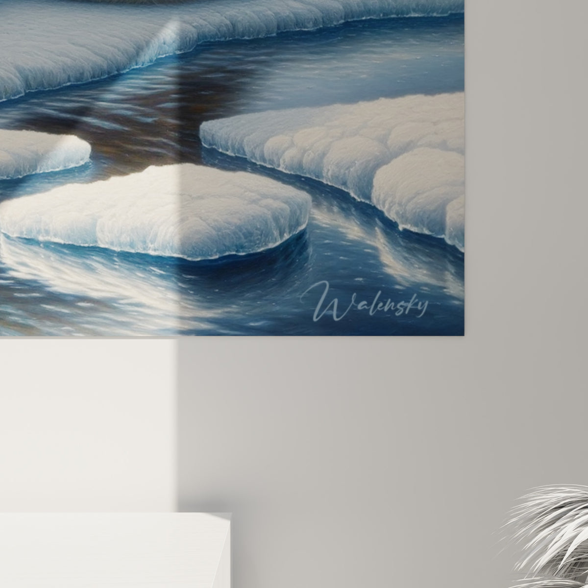 Détail du pelage texturé blanc et doré de l'ours polaire, empâtements visibles sur la fourrure et la glace