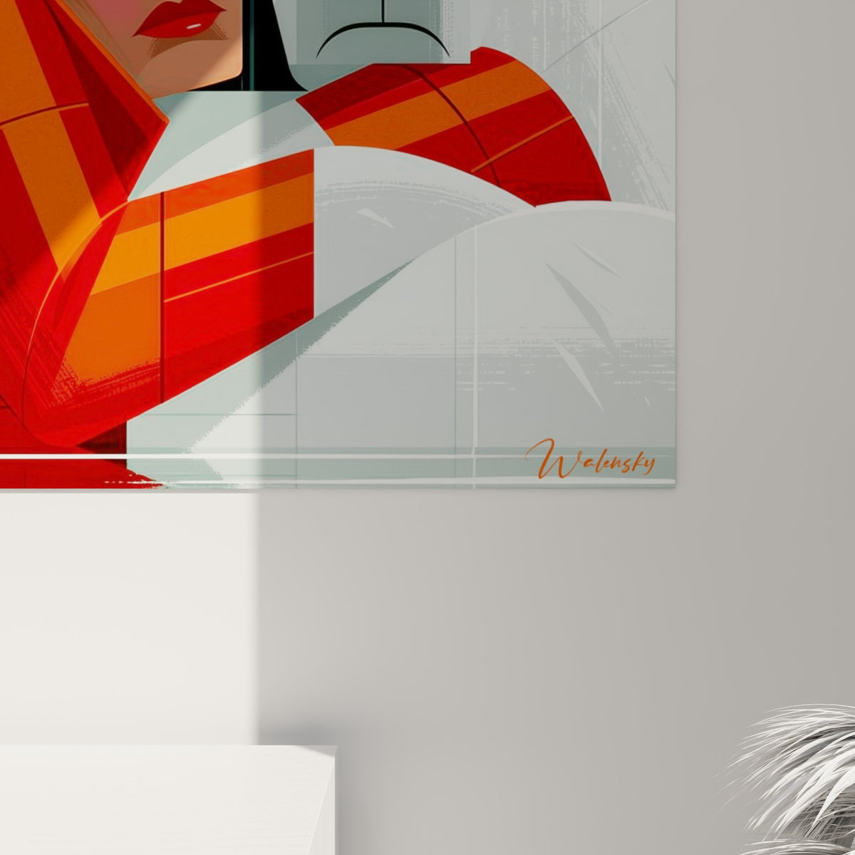 Détail des aplats blancs et anthracite du pelage d'ours polaire près du manteau orange strié