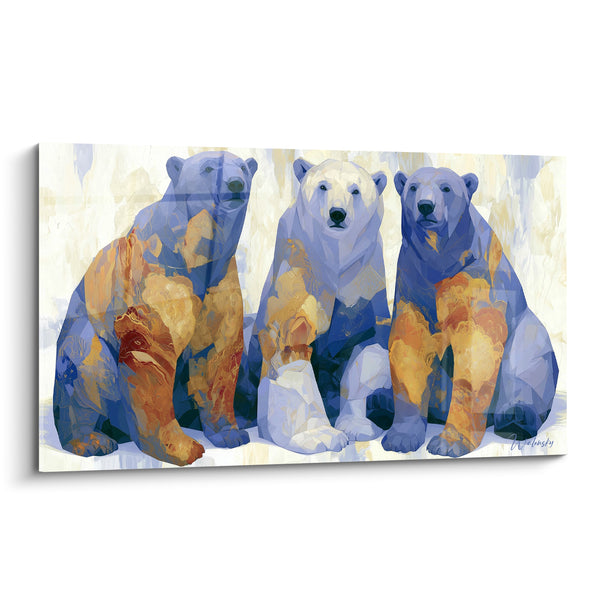 Tableau Trio d'ours polaires bleu et doré - Veille fraternelle - Edition Ours polaire