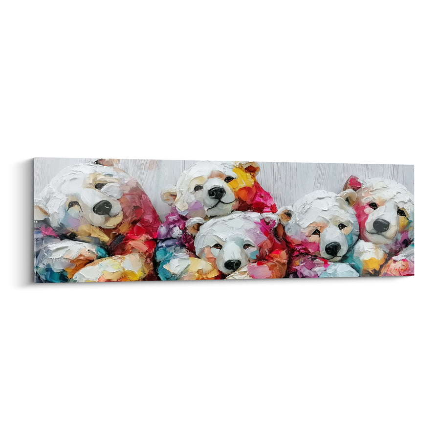 Tableau Ours polaires blottis aux touches fauves et turquoise - Cocon familial - Edition Ours polaire