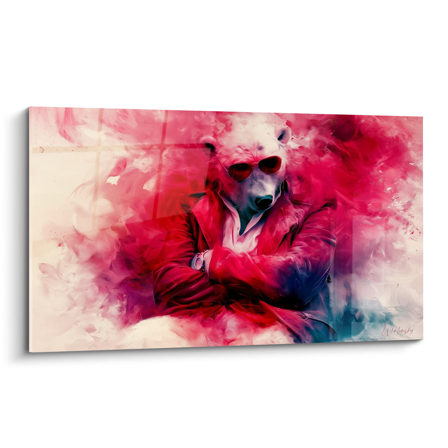 Tableau Ours polaire lunettes rouges bras croisés - Aplomb écarlate - Edition Ours polaire