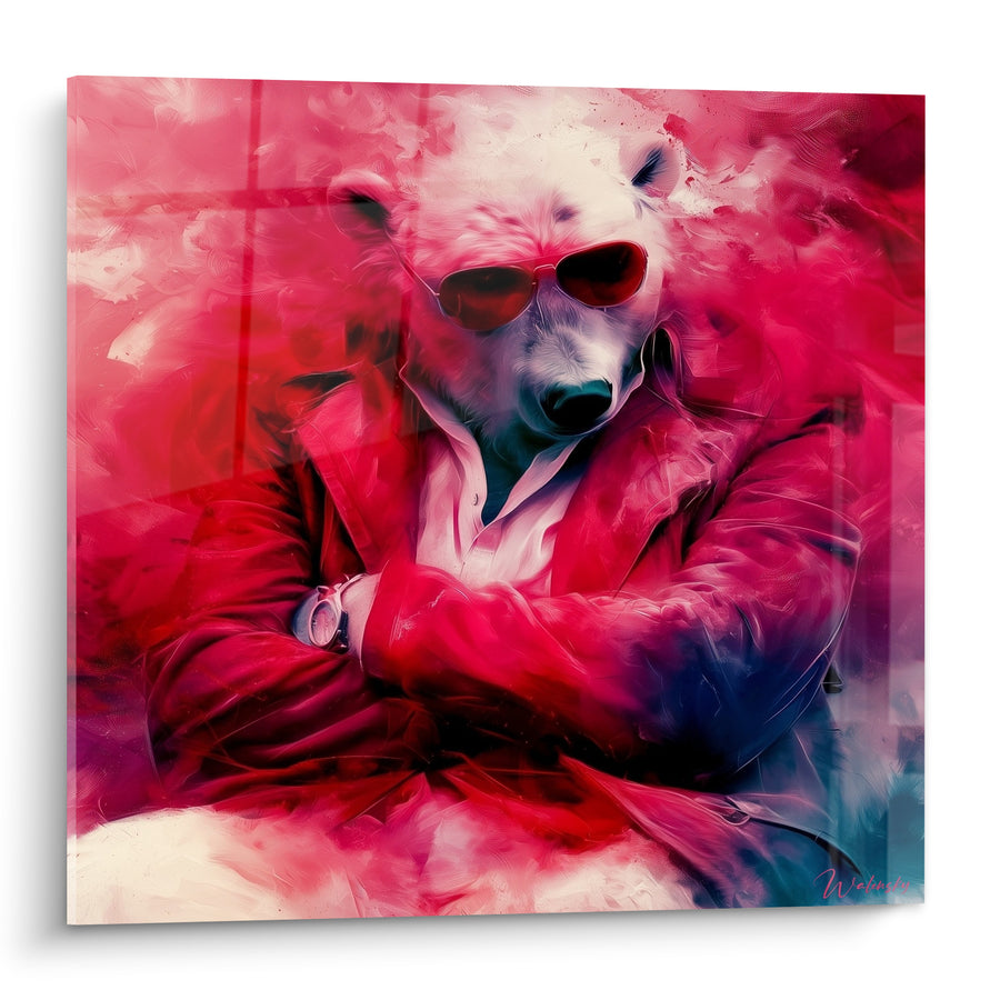 Tableau Ours polaire en veste rouge et lunettes - Autorité nonchalante - Edition Ours polaire