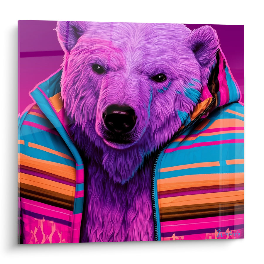 Tableau Ours polaire violet en veste rayée - Allure urbaine sauvage - Edition Ours polaire