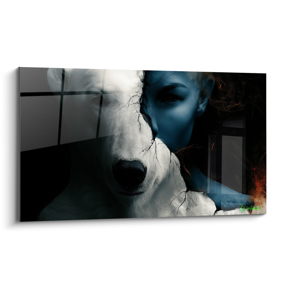 Tableau Ours polaire fusionné à un visage bleu - Fusion des identités - Edition Ours polaire