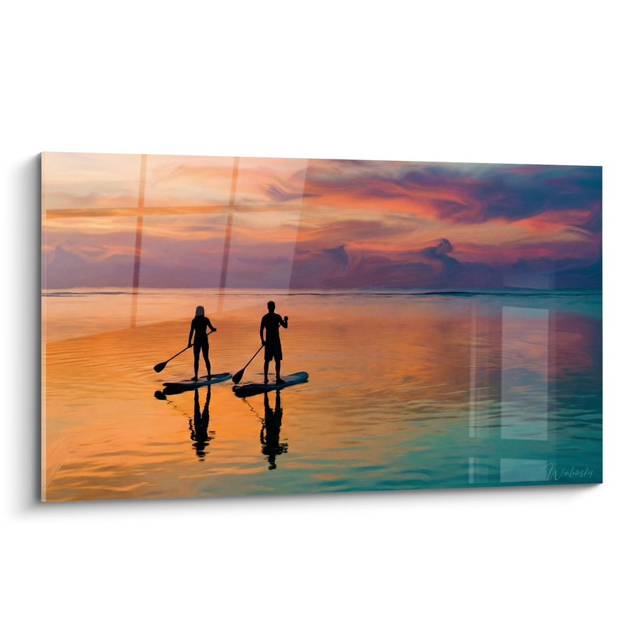 Tableau Coucher de Soleil Paddle Tropical Orange et Turquoise - Sérénité Aquatique - Edition Bali