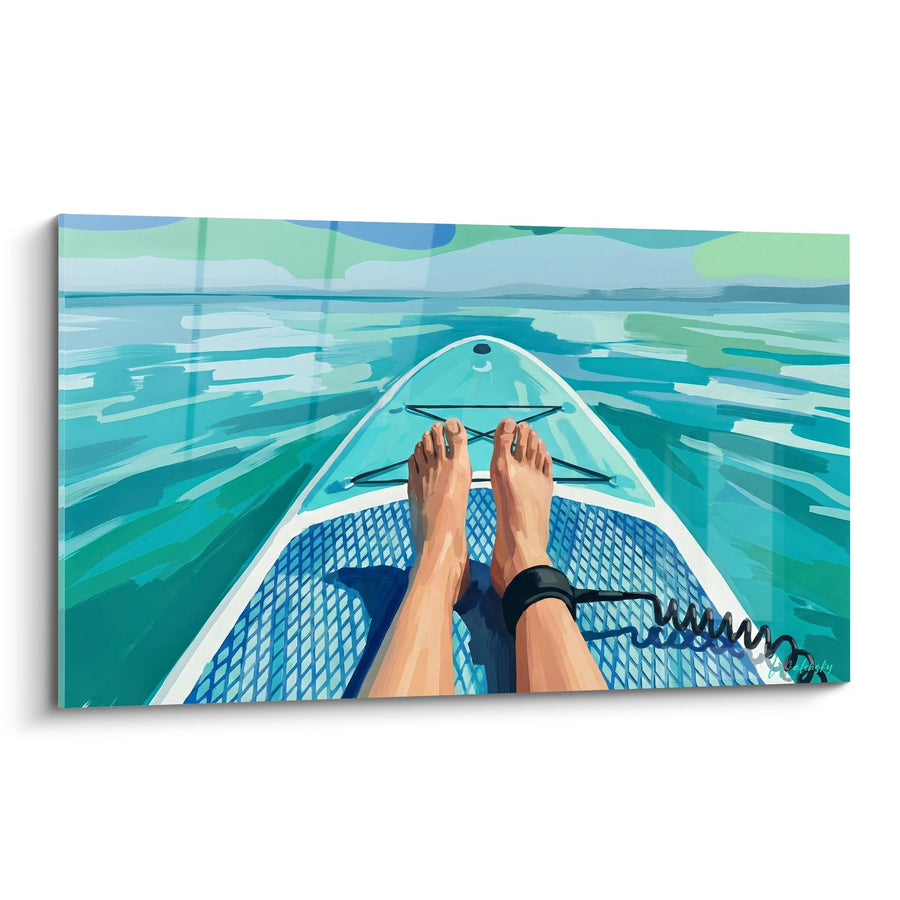 Tableau Vue Première Personne Planche Turquoise Eaux Cristallines - Évasion Aquatique - Edition Paddle