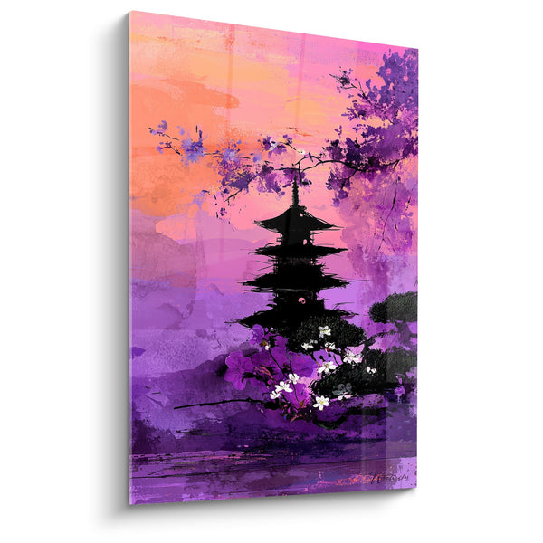 Pagodetabel Silhouet in Zonsondergang Roze en Violet - Schemering van Rust - Pagode Editie