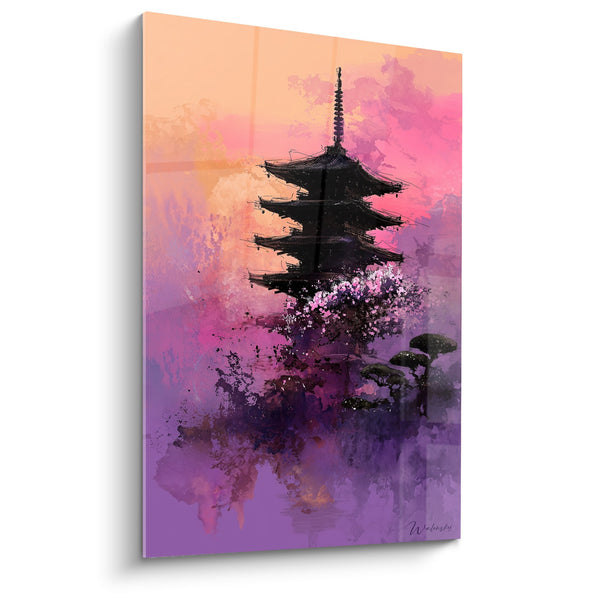 Cuadro Templo de Cinco Niveles Degradado Rosa Violeta - Serenidad Japonesa - Edición Pagoda
