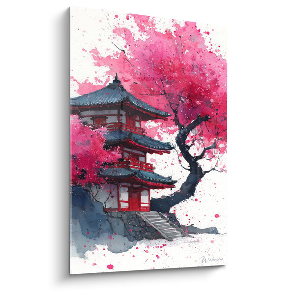 Pagode Japanse met Kersenbloesems Roze Fuchsia - Oosterse Pracht - Pagode Editie