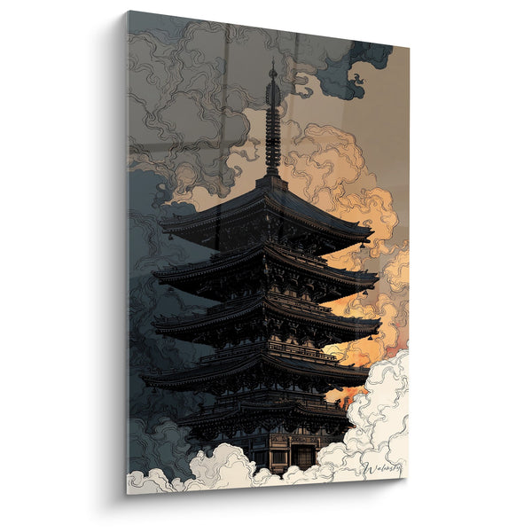 Pagodetableau Japans met Gouden Wolken - Zen Rust - Pagode Editie
