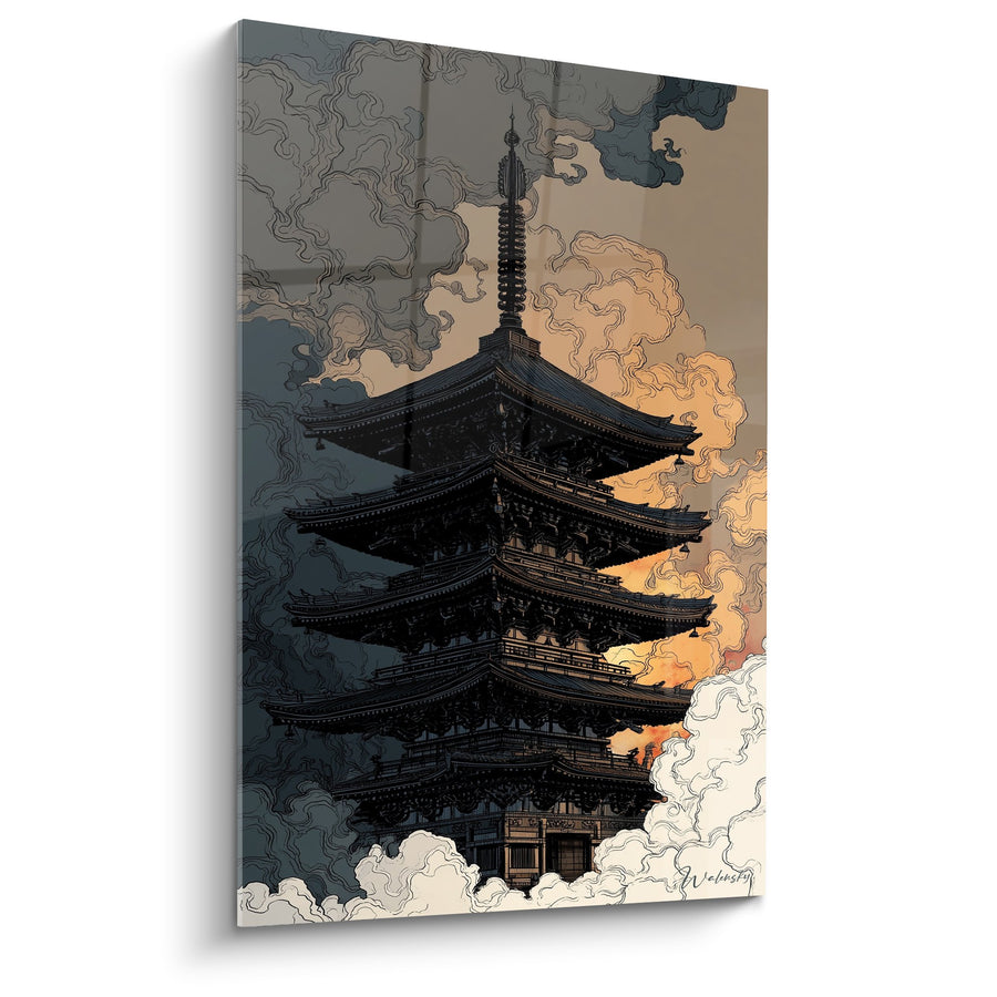 Quadro Pagoda Giapponese tra Nuvole Dorate - Serenità Zen - Edizione Pagoda