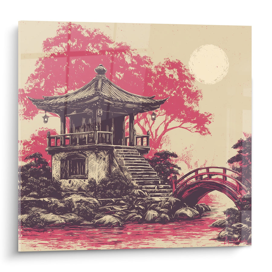 Tableau Architecture Japonaise Rose et Beige - Temple aux Couleurs Poudrées - Edition Pagode