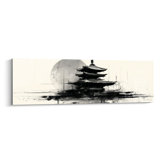 Black and White Asian Temple Wall Art Chinese Ink - Architectural Serenity - Pagoda Edition