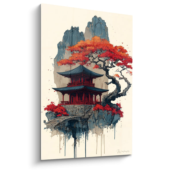 Cuadro Pagode Roja y Arce Otoñal en Paisaje Rocoso - Armonía Zen - Edición Pagode