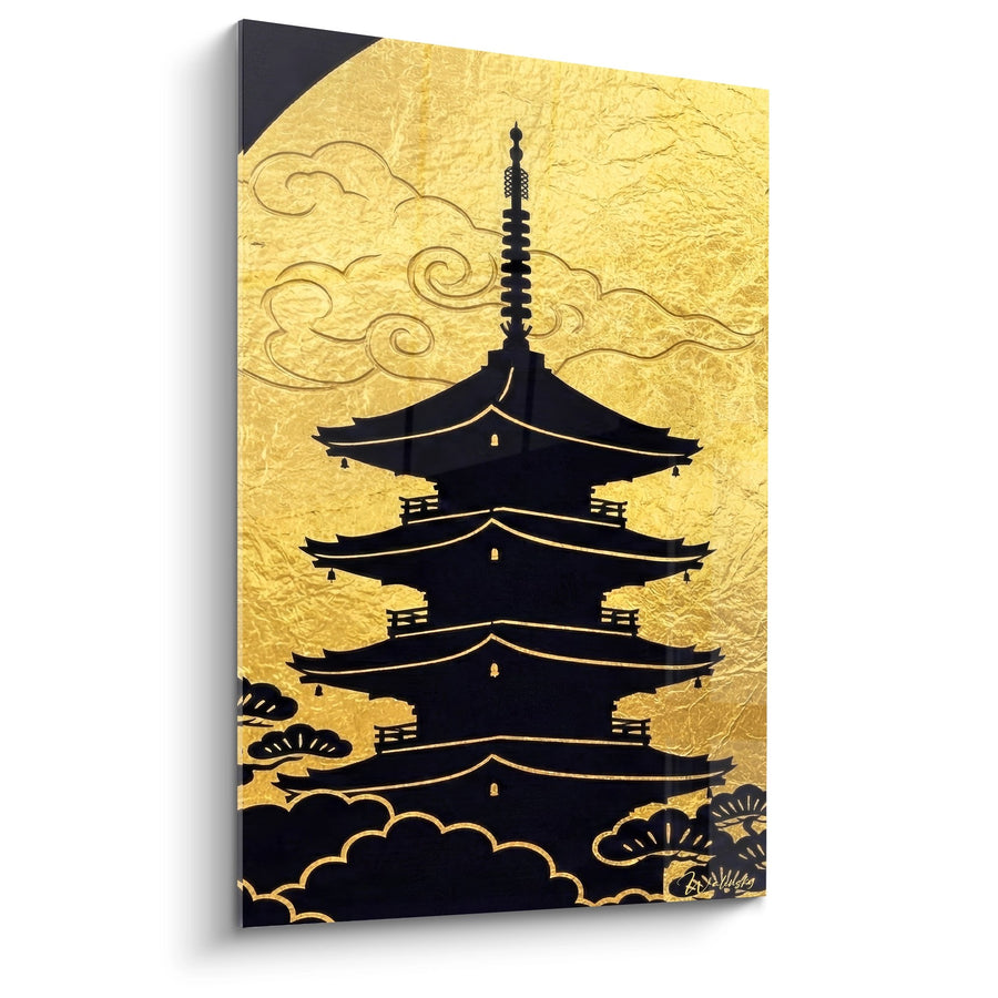 Tableau Pagode Dorée Silhouette Noire sur Fond Or - Sérénité Dorée - Edition Temple bouddhiste