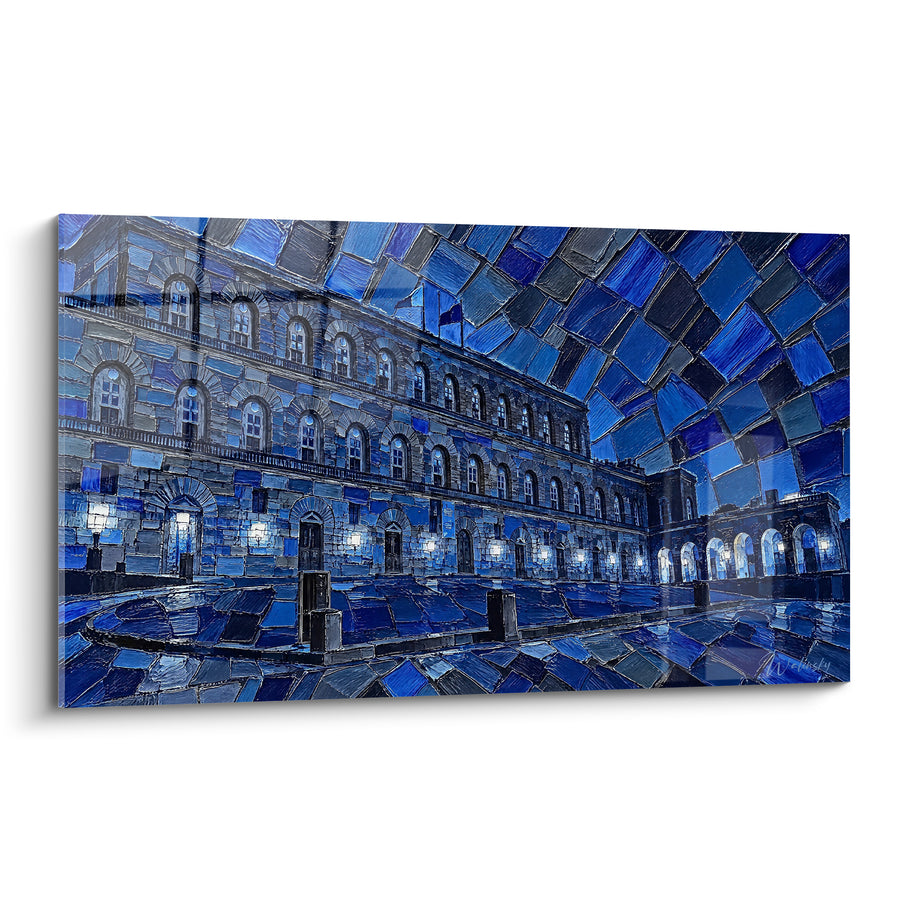Tableau Palais nocturne bleu marine et ciel fragmenté - Veille nocturne italienne - Edition Palais Pitti Toscane Italie