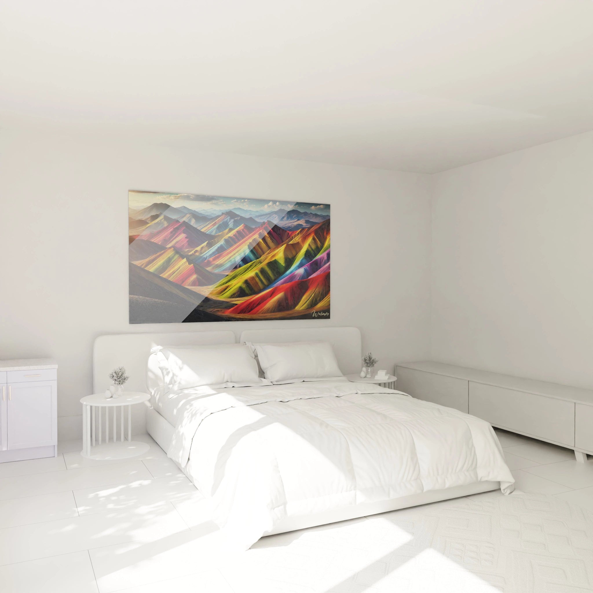 Transformez votre chambre avec ce tableau Montagne accroché au-dessus du lit. Une œuvre d'art contemporaine qui évoque la splendeur des paysages colorés et énergétiques.

