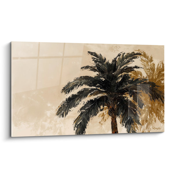 Tableau Palmier anthracite et beige au feuillage ample - Ombre du midi - Edition Palmier