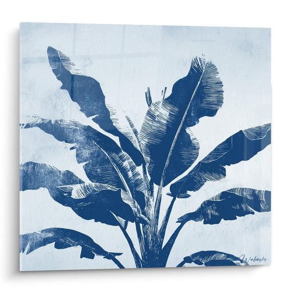 Tableau Bananier bleu marine et blanc texturé - Fraîcheur tropicale - Edition Palmier
