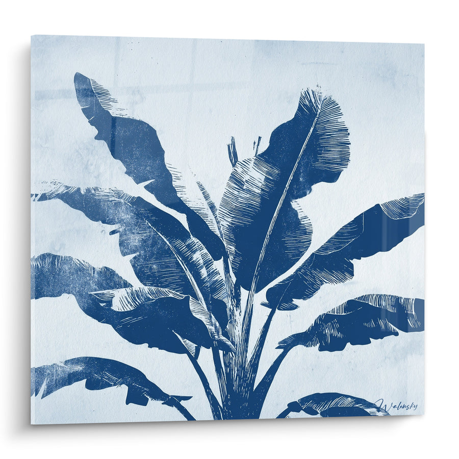 Tableau Bananier bleu marine et blanc texturé - Fraîcheur tropicale - Edition Palmier