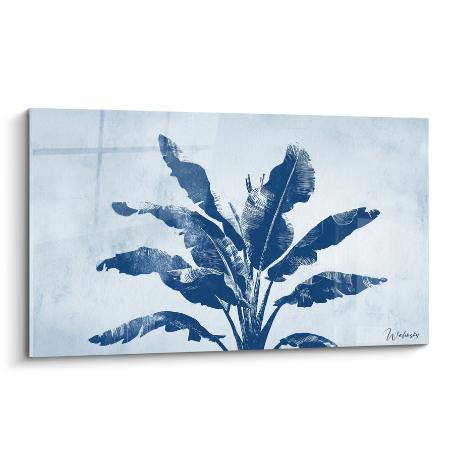 Tableau Bananier bleu marine et blanc gravé - Brise marine - Edition Palmier