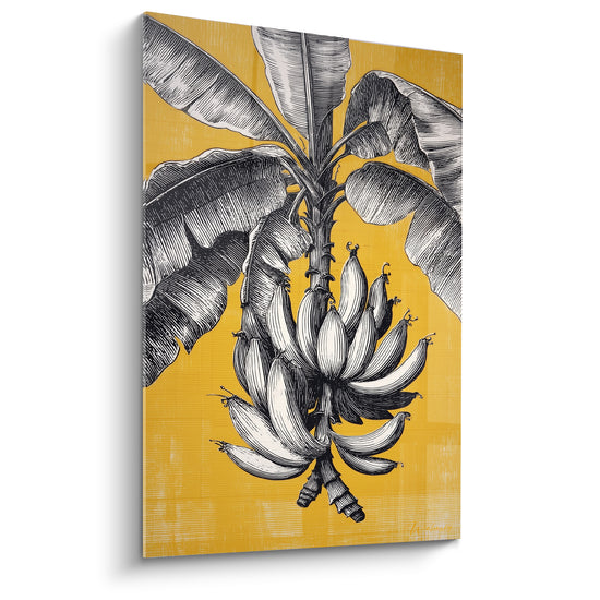 Tableau Bananier illustré noir et jaune moutarde - Régime de bananes gravé - Edition Palmier