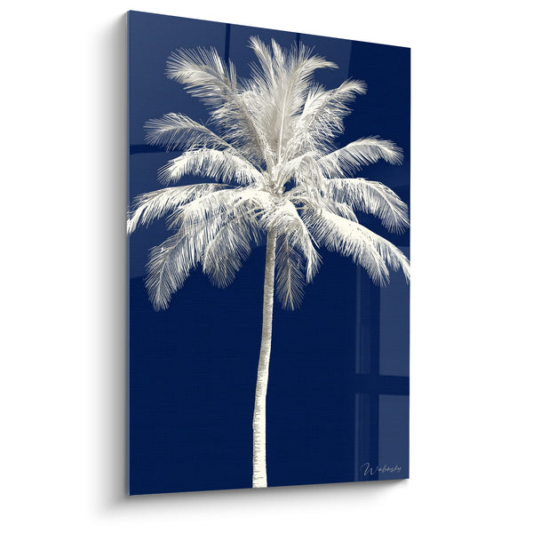 Tableau Palmier blanc sur fond bleu marine - Veillée tropicale - Edition Palmier