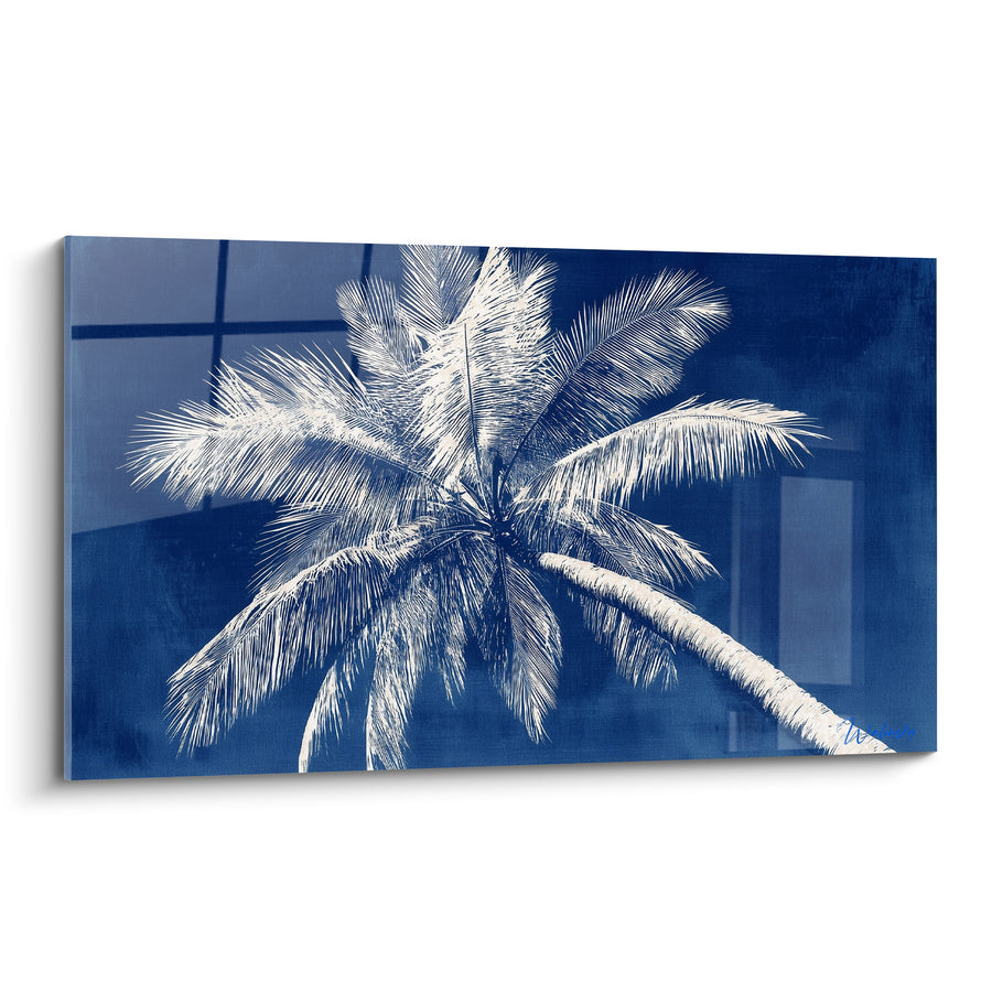 Tableau Palmier bleu marine et blanc courbé - Ciel tropical - Edition Palmier