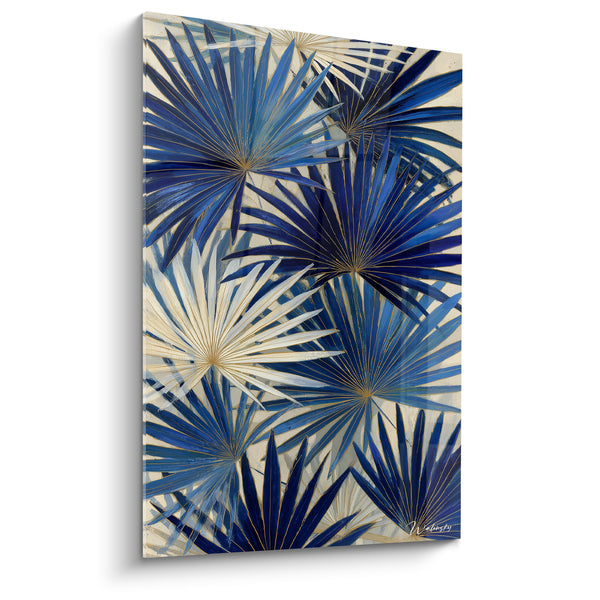 Tableau Feuilles en éventail bleu marine et ivoire - Motif botanique répété - Edition Palmier