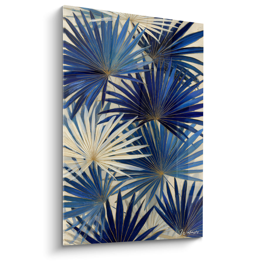 Tableau Feuilles en éventail bleu marine et ivoire - Motif botanique répété - Edition Palmier